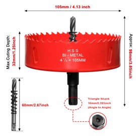 Hole Saw 4 1/8” (105mm) for Wood and Plastic, HSS Bi-Metal Hole Cutter Core Drill Bit for Drywall, PVC Boards, Fiberglass and Vent Pipes