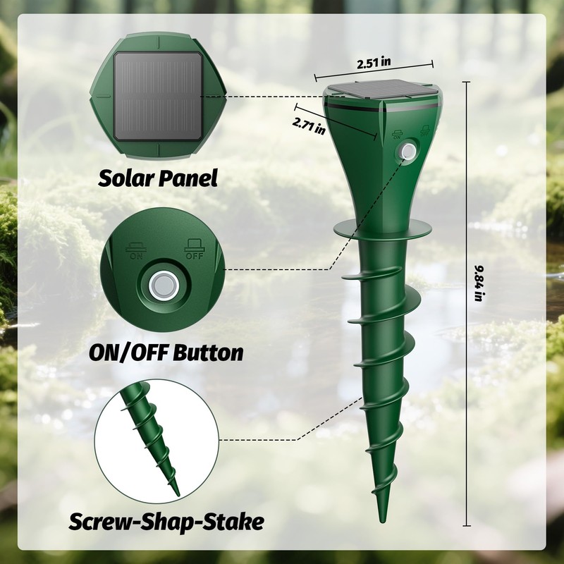 Oustpex Mole Repeller for Lawns，Solar Powered Vole Repellent Ultrasonic Pest