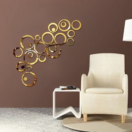 24 PCS Gold Acrylic Circle Mirror Stickers - 6 Sizes, DIY Wall Decor for Home, Office, Living Room, Bedroom