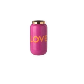 Gift Company Saigon Vase with Metal Ring XXS (H12 cm) Love Motif, Fuchsia/Gold, 6 x 12 x 6 cm