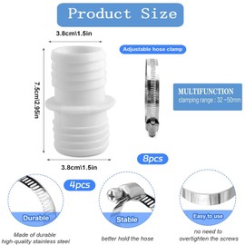 4 pieces pool hose connector, 38 mm, hose connector 38 mm to 38 mm diameter set + 8 pieces hose clamps, pool hose adapter, pool hose connector, double hose nozzle set for the pool