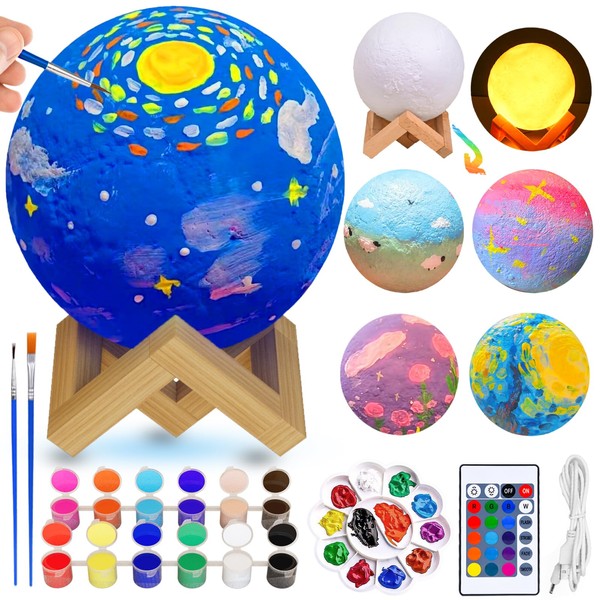 Herefun Moon Lamp Painting Set, 3D Night Light Creative Set for Children, DIY Painting Set Craft Set Children with Painting Brush, RGB 16 Colours Night Light for Girls Boys from 7 8 9 10 Years Toy
