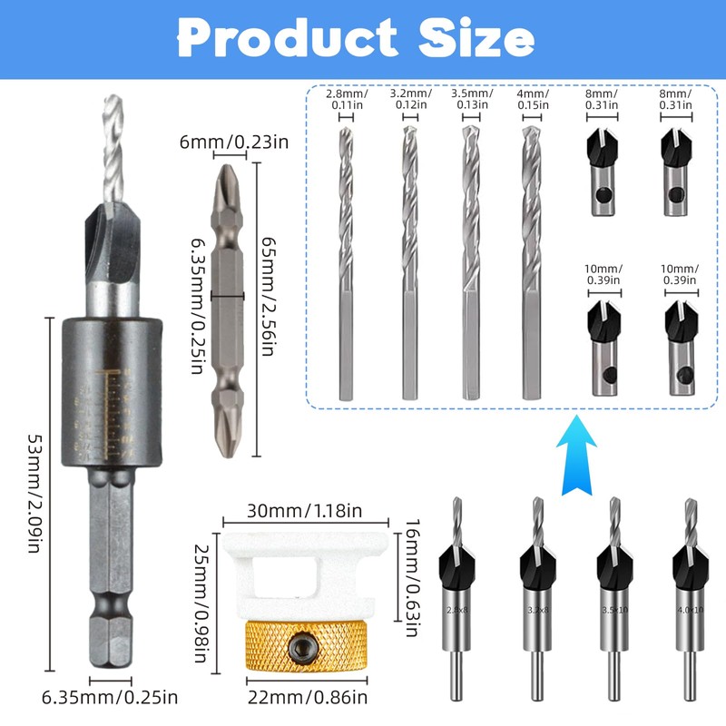 Countersink Drill Bit Set Depth Stop Practical Countersink Wood Drill
