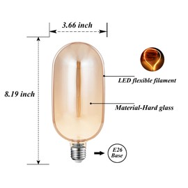 Sunaiony Large Decorative Light Bulb 40 Watt Equivalent, LED Dimmable 4W 2200K E26 Base Unique Edison Bulbs Amber Glass for Decorative