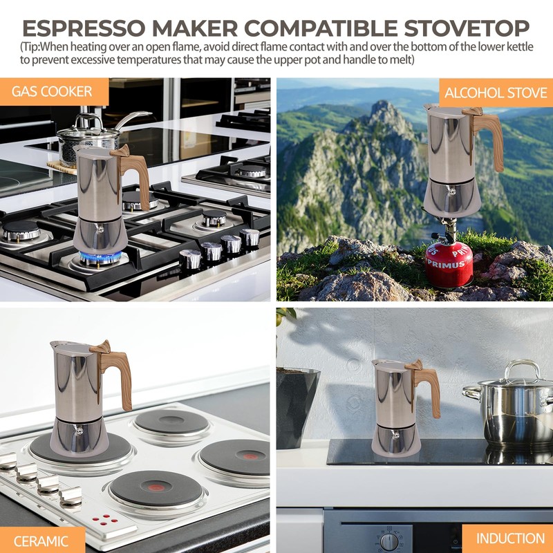 Uncoated 12 Cup Moka Pot 304 Thickened Stainless Steel Coffee