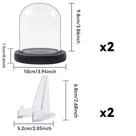 Klmnop 2 Pcs Pocket Watch Glass Display Dome, Clear Decorative Glass Display Dome Showcase with Stand and Wooden Base for Watch Medals(Clear)