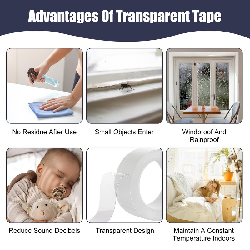 Window Weather Sealing Tape, Transparent Weather Stripping for Doors Windows
