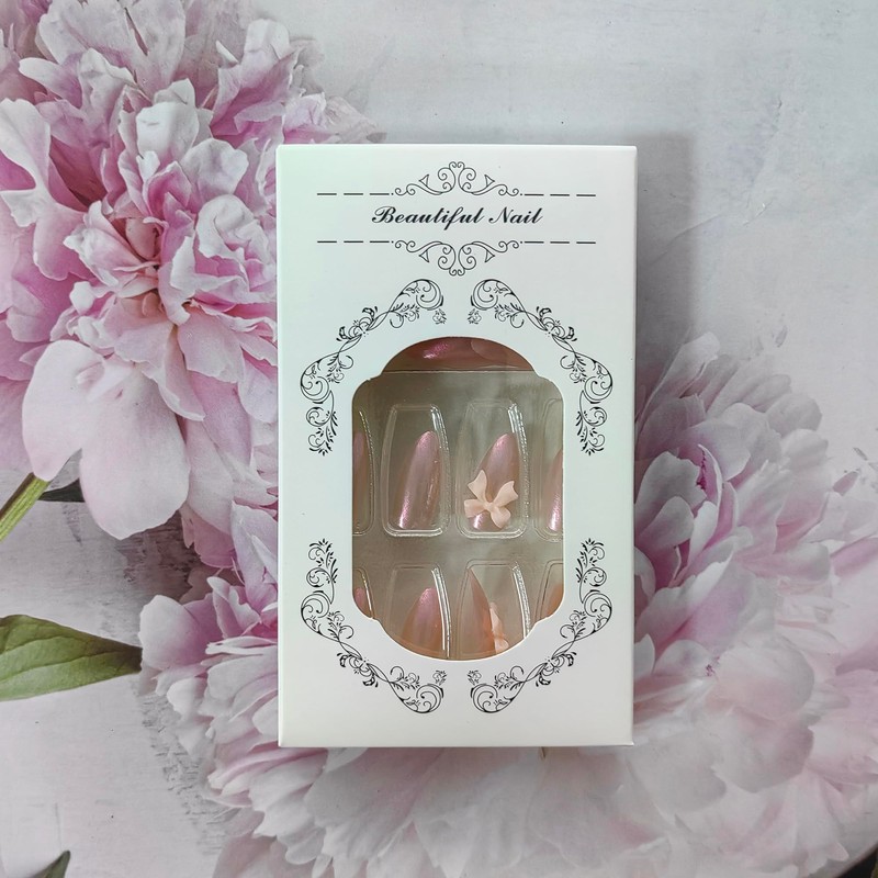 Red French Tip Press on Nails Medium Almond Fake Nails