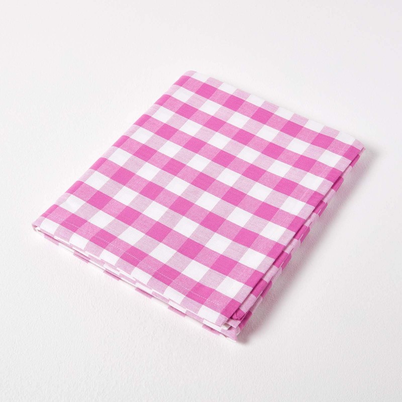 HOMESCAPES Pink Gingham Table Cloth Block Check Pattern 100% Cotton