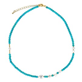 KELITCH Women Pearl Strands Necklaces Boho Style Stackable Turquoise Necklaces
