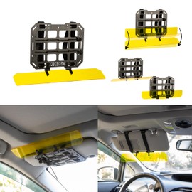 ABS Rigid Molle Panel Organizer with Adjustable Night Driving Glasses Anti-Glare for Vehicle Seat Headrest OR Visor EDC Holster Tool Tactical Gadget Pouch Holder Safe Driving Universal Car SUV Truck