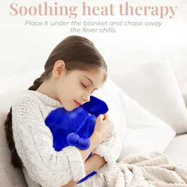 Happy Heaters Hot Water Bottle, 1L Hot Water Bottle with Fluffy Cover, Ideal for Period, Back & Neck Pain - Royal Blue Hot Water Bottle with Cover UK Perfect for Women, Seniors & Children