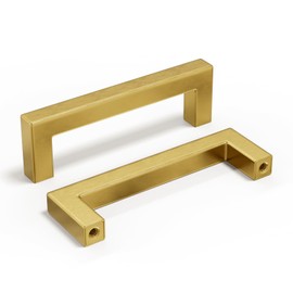 homdiy Brushed Brass Cabinet Pulls Gold Drawer Pulls 12 Pack 3-3/4(96mm)-HDJ12GD Gold Kitchen Hardware Kitchen Cabinet Handles Brushed Gold Cabinet Pulls Square