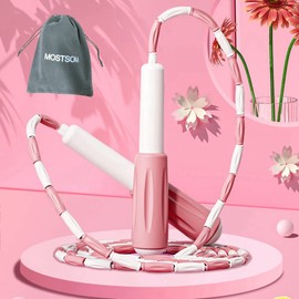 mostsom Cuerda de saltar suave con cuentas, longitud ajustable, adecuada para niños, adultos y ancianos, fitness, escuela, pérdida de peso perfecta de 9 pies (rosa)