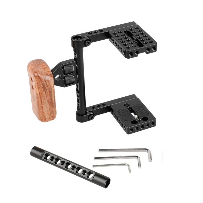 CAMVATE DSLR Video Camera Cage Stabilizer Rig with Wooden Handle