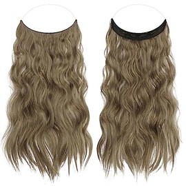 FESHFEN Secrets Hair Extensions Lange Gewellt Haarverlängerung Invisible Secret Haarextension Synthetik Haare Unsichtbarem Haarteile für Frauen Braun Blond 40 cm