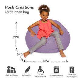 Posh Creations Bean Bag Chair for Kids, Teens, and Adults Includes Removable and Machine Washable Cover, Heather Lavender, 38in - Large