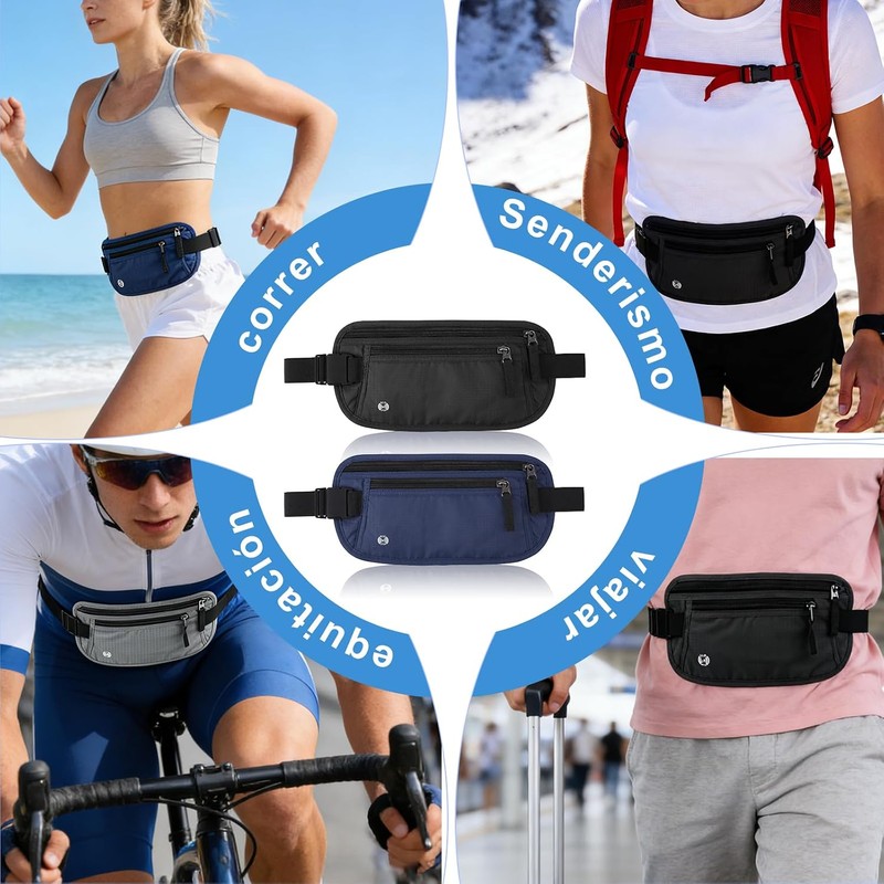 2PCS Cinturón de Viaje Antirrobo con Protección RFID,Soporte para Pasaporte,