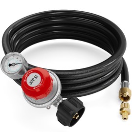 NUPICK 12FT 0-30 PSI Adjustable High Pressure Propane Regulator with 60PSI Gauge Gas Flow Indicator，Propane Regulator with Hose for LP Gas Cooker, Burner, Turkey Fryer, Smoker