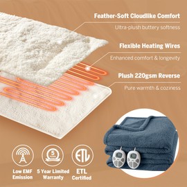 Serta Heated Blanket, Electric King Size Blanket, Soft, Warm, Fuzzy Heating Blanket King for Office, Couch, 1-12 hr Auto Shut Off Timer, 10 Lv Heat Setting, ETL Certified, King 100" x 90" Navy