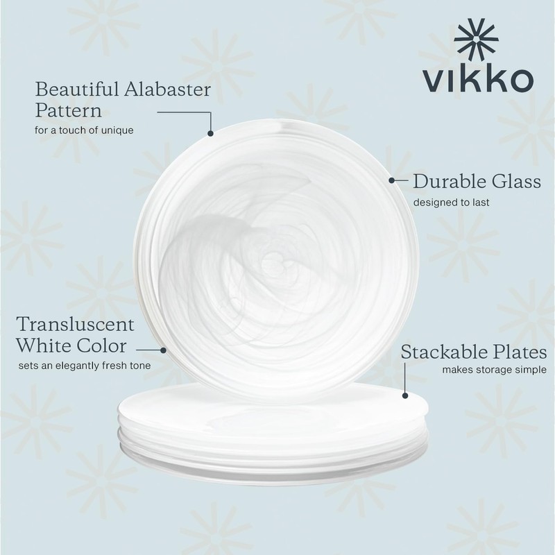 Vikko Dinner Plates, Set of 6 White Alabaster Plates, 11"