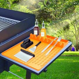 Generic Grill Mat Compatible with Blackstone, Silicone Griddle Tools Mat with Drip Pad, Spatula Mat for Outdoor Grill Kitchen Counter（orange）