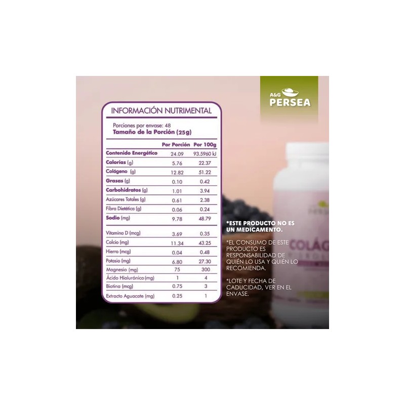 A&g Persea- 2 Colageno Hidrolizado Sabor Arandano 1.2 Kg C/u