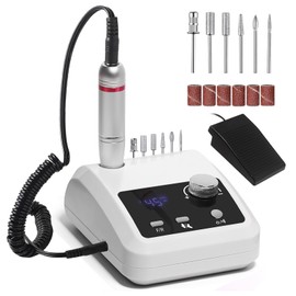 CozyZen Electric Nail Drill Professional: 45000 RPM Nail File Kit Machine with LCD Display, Hand & Foot Control Low Noise for Acrylic, Gel Nails, Manicure & Pedicure - Salon & Home Use (White)