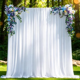 10x10ft White Backdrop Curtain for Parties Wedding, Curtain Backdrop for Parties Back Drop for Photoshoot Wedding Photo Backdrops for Birthday Graduation Photography Background W5xH10', 2panels
