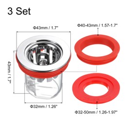 sourcing map Floor Drain Anti-Odor Core, Shower Floor Drain Backflow Preventer Sewer Core Hair Catcher for 32-50mm/1.3-2" Pipes in Bathroom Kitchen Balcony, Red 3 Sets
