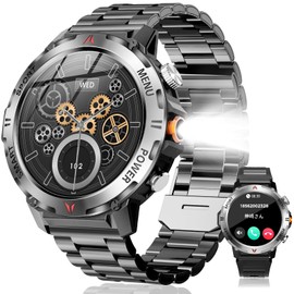 Smart Watch (2025 New, 2 Types of Bands) Military Standard Flashlight, Bluetooth 5.3 Calls, Incoming Calls/LINE App Notifications, IP68 Dustproof, Waterproof, Sports Watch, 100+ Exercise Modes, GPS