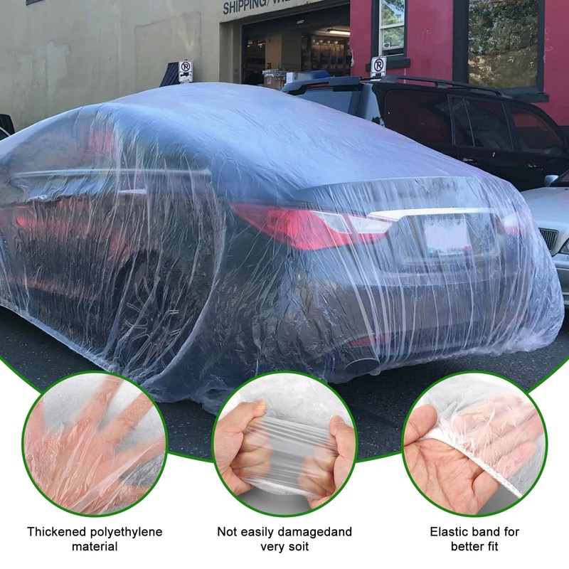 3 Packs Disposable Car Cover Clear Plastic Car Cover Universal