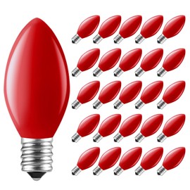 Brightown C7 Christmas Replacement Light Bulbs 50 Pack, C7 Bulbs Incandescent Bulb for Christmas String Light, E12 Candelabra Base, 5 Watt, Red