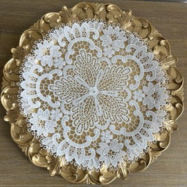 2Pack Round Lace Placemats for Dining Table,11inch Diameter Delicate Floret Embroidered Lace Doilies vase mat for Christmas Daily Use, Washable (White)