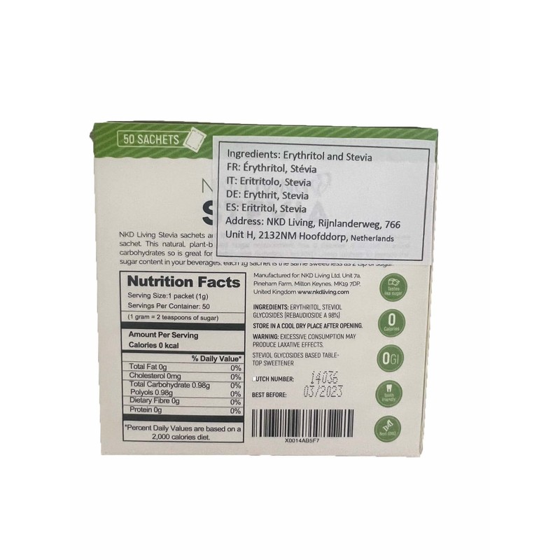 Stevia & Erythritol Sachets (50 sachets) by NKD Living