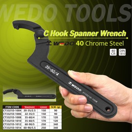 WEDO Adjustable C Pin Spanner Hook Wrench Tool for Machine Tools, Vehicles, Mechanical Equipments,C Hook Spanner Wrench,Black-Spray on Surface, 40 Chrome Steel,Size 22-35/3mm,150mm Length