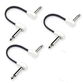 M MAKA Flat Low Profile Guitar Patch Cable 6 inch for Effects Pedals, 1/4 inch Right-Angle, White, 3-Pack New Version