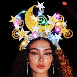 Reaky Luminous Star Headband Gold Moon Hair Band Goddess Hair Headbands Festival Costume Carnival Hair Accessories for Women