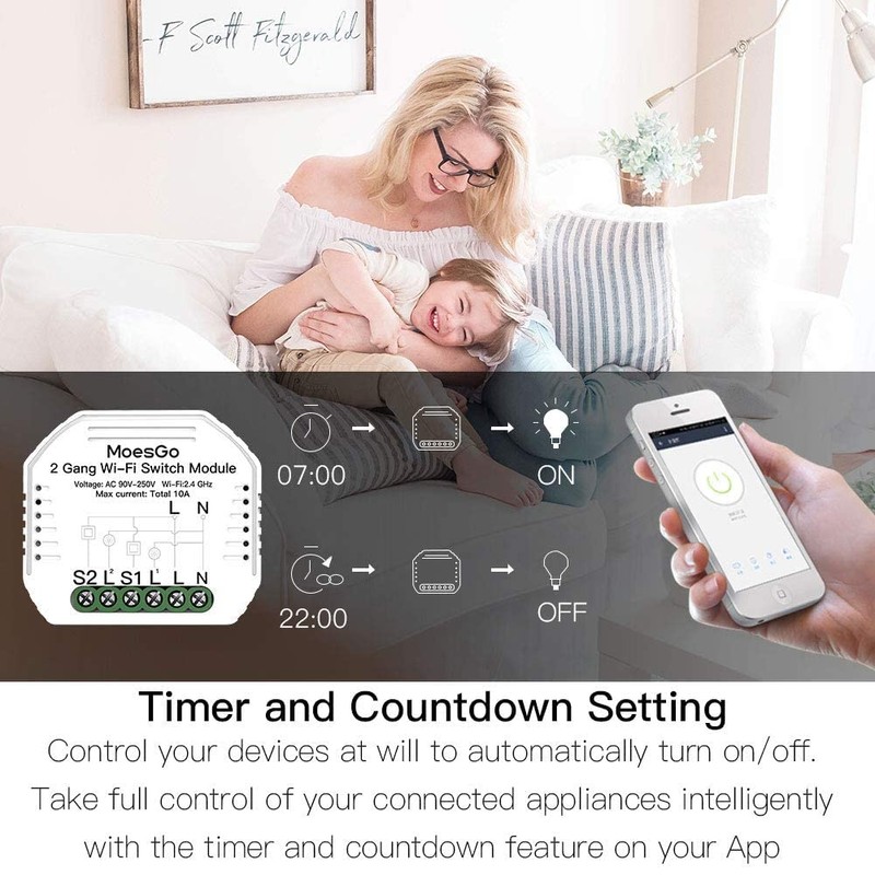 MoesGo WLAN 2.4GHz Smart Alexa Light Switch Flush-Mounted Wireless Relay,