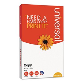 Universal Copy Paper, 92 Brightness, 20lb, 8-1/2 x 14, White, 5000 Sheets/Carton