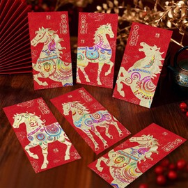 36pcs Chinese New Year Red Envelopes 2026, 3.5x6.7inch Year of the Horse New Years Hong Bao with 6 Gold Embossed Patterns Chinese Lunar New Year Envelopes for Spring Festival
