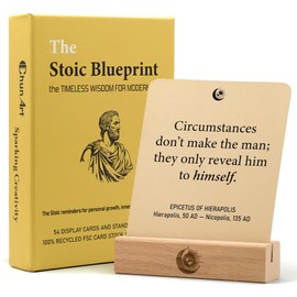 The Stoic Blueprint - 54 Daily Stoic Motivational Cards with Display Stand and Journal Prompts – Personal Growth & Mindfulness Gift for Men and Women – Inspirational Quotes for Desk, Office, or Home Decor