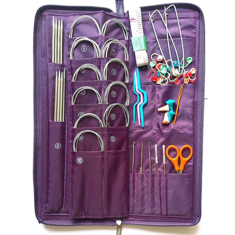MAYMII 104 Pcs Knitting Kit Stainless Steel Knit Needles Straight+Circular