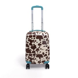 Itzy Ritzy Toddler Suitcase with Adjustable Handle, 360-Degree Spinner Wheels, 2 Interior Compartments and Hard Shell Design; Perfect Kids Luggage with Wheels for Ages 3 and Up (Cow Print)