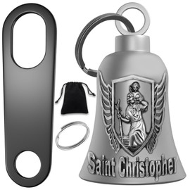 Anwlki Biker Guardian Luck Riding Bell Motorcycle Gremlin Bells with 2 Key Chain Ring Accessories, Motorcycle Bell Hanger (St Christopher)