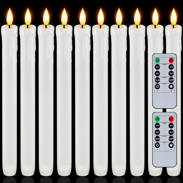 Homemory 12 Pcs Real Wax Flameless Taper Candles with Remote