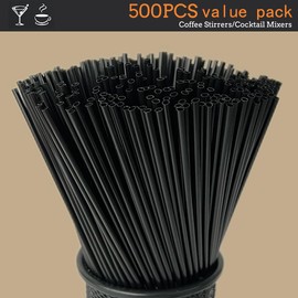 Coffee Stirrers Sticks, 500 Cocktail Bar Straws for Drinks - Drink Stirrers - Short Coffee Stir Straws - Black Mini Bar Cocktail