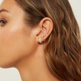 Kenivira Gold Stud Hoop Earrings Set for Women, Dainty Gold Plated Small Huggie Earrings Set for Multiple Piercing,Non Tarnish Gold Huggie Hypoallergenic Earrings Stacks for Sensitive Ears