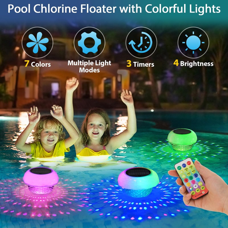 Pool Chlorine Tablet Floater with Solar Colorful Projection Lights, HAARAY