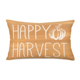 Easternproject Fall Pillow Cover 12x20 Inch Happy Harvest Pumpkin Throw for Thanksgiving Decorations, Party, Couch, Sofa - Orange Autumn Decorative Pillows